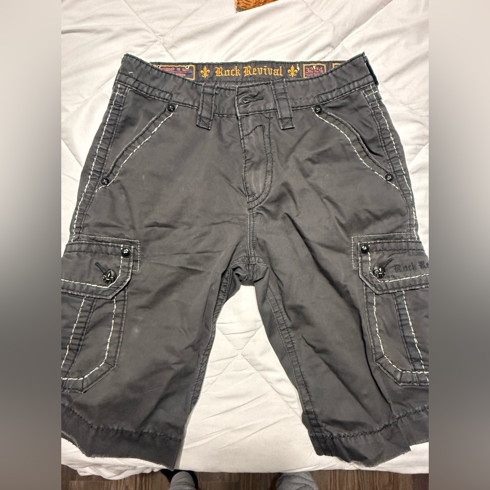 Rock Revival Charcoal Cargo Shorts for Men